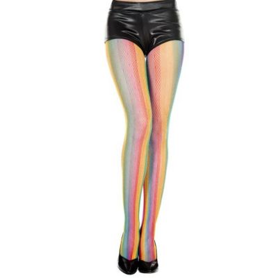 Vertical Striped Rainbow Fishnet Tights